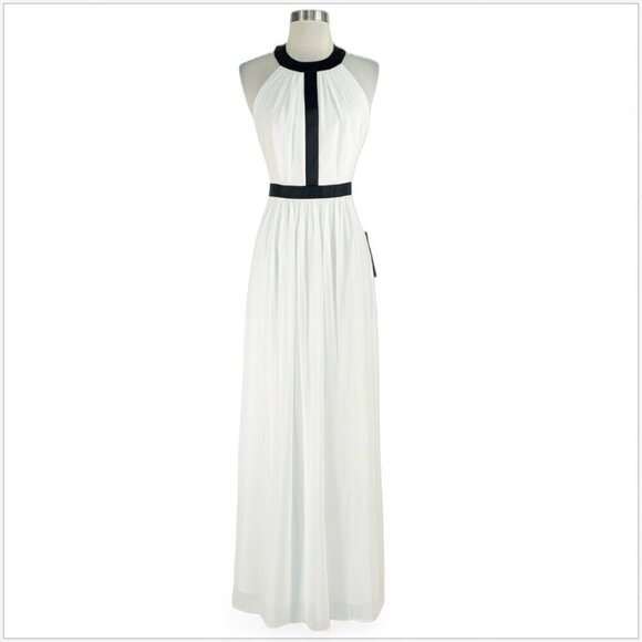 BCBGMaxazria BCBG Tacarra Long Off White w/ Black Trim Eve Gown Dress NWT NEW 4 - Picture 3 of 6